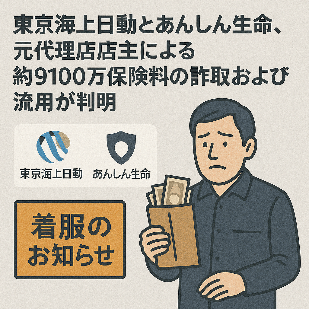 東京海上日動とあんしん生命、元代理店店主による約9100万保険料の詐取および流用が判明-【着服のお知らせ】|セキュリティと金融のニュース  -セキュリティ対策Lab