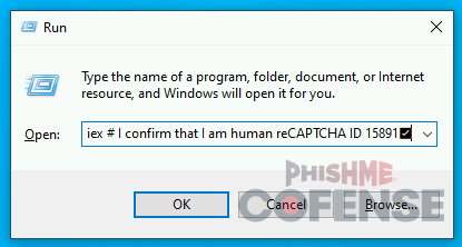 Runウィンドウ上ではコードの中身が見えず、あたかも「確認コード入力」と錯覚させる工夫