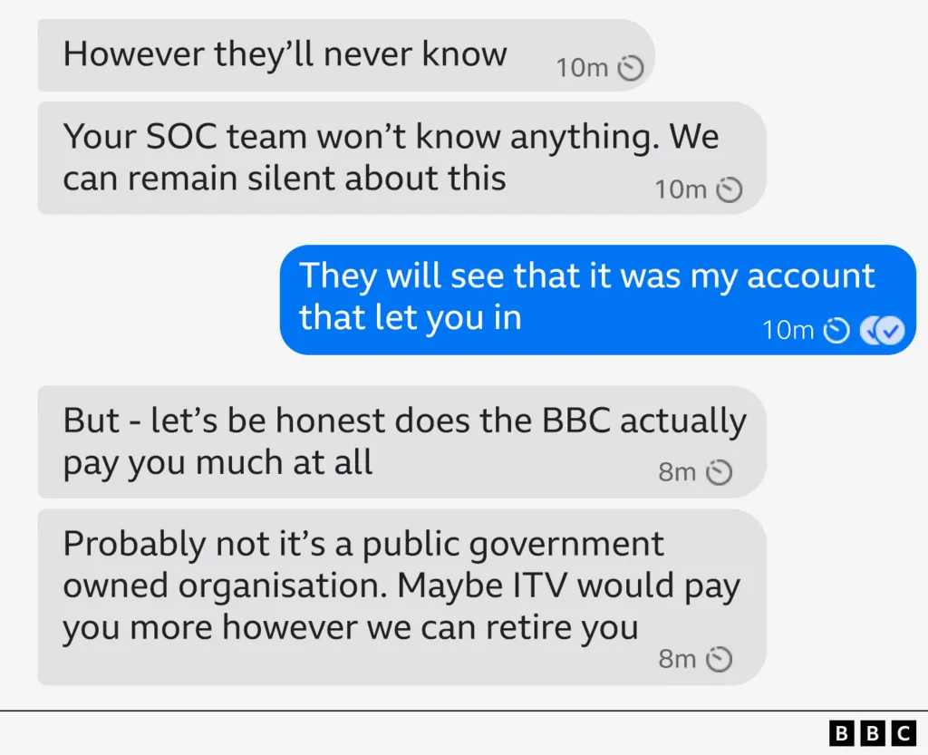 BBC記者とランサムウェアグループの会話