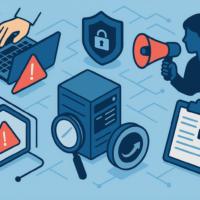 サイバー攻撃やランサムウェアによる被害を受けた際の社内・社外対応の流れ