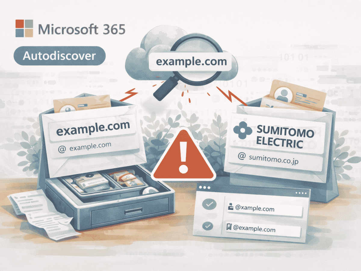 Microsoft 365のAutodiscoverがexample.comを誤ルーティングで住友電工