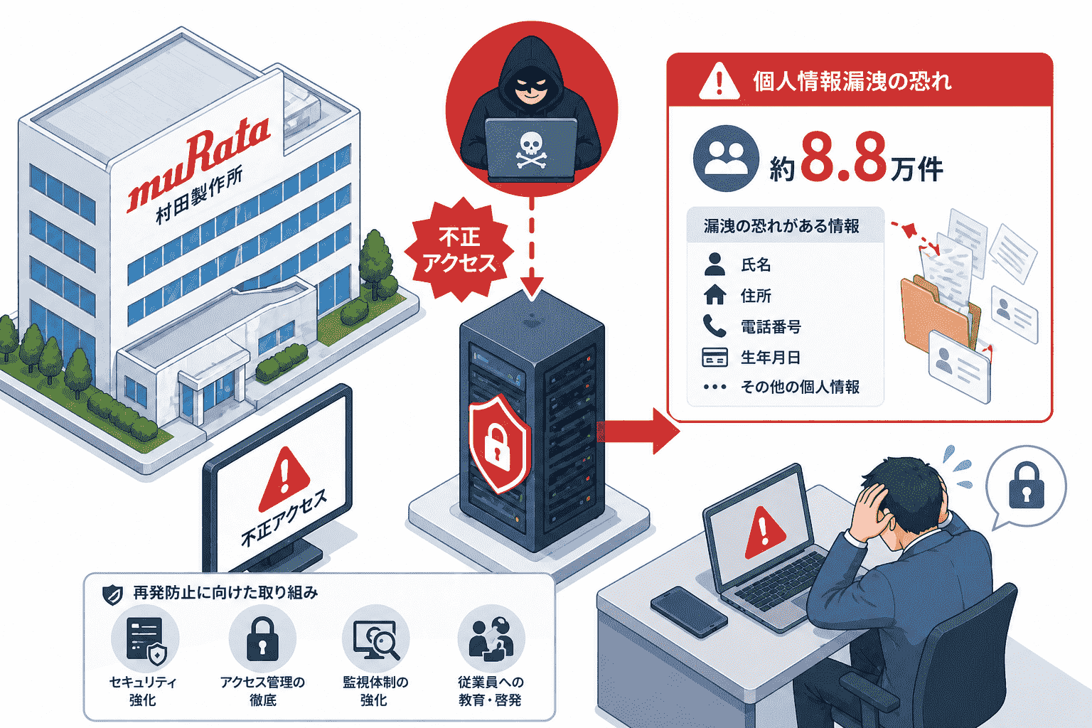 村田製作所、不正アクセスによるサイバー攻撃で約8.8万件の個人情報漏洩の恐れ