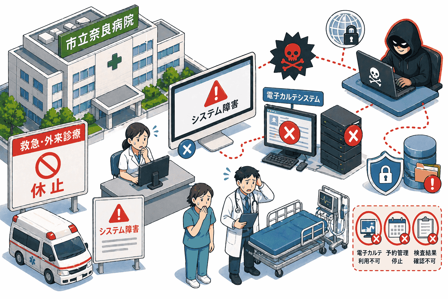 市立奈良病院にサイバー攻撃—電子カルテシステムが大規模システム障害、救急・外来診療を休止