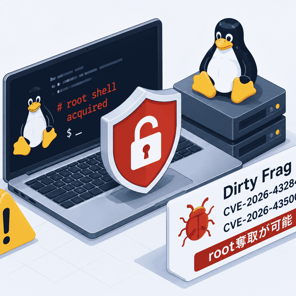 取引ページ Linux カーネルの脆弱性 Dirty Fragでroot奪取が可能(CVE-2026-43284