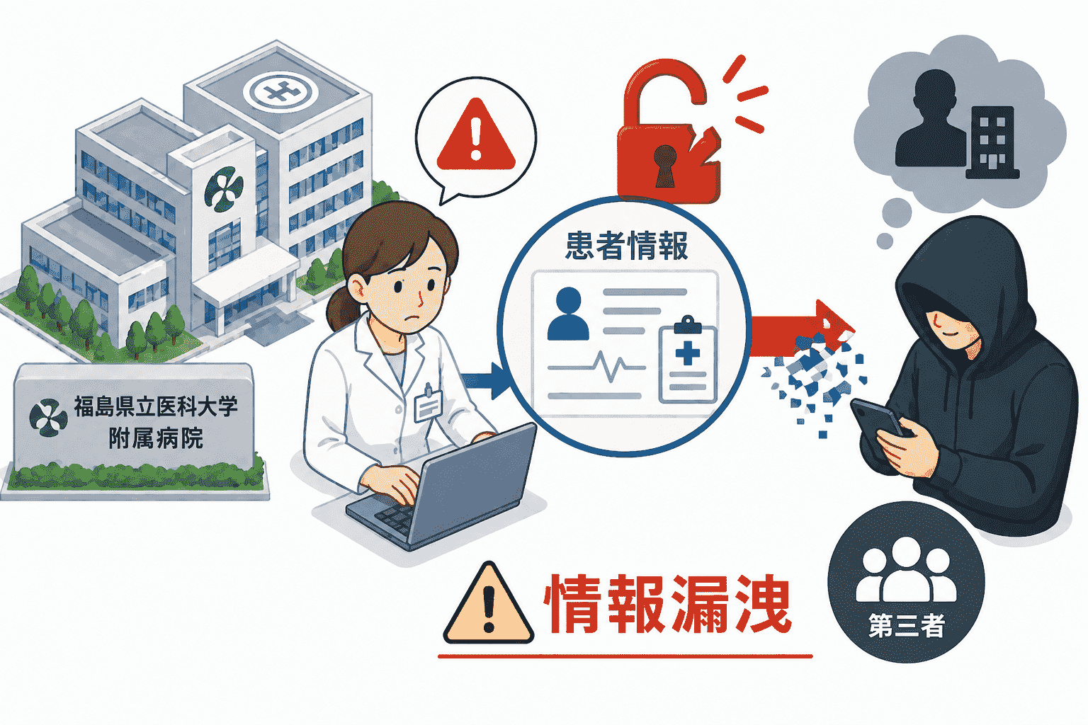 福島県立医科大学附属病院、医療従事者が患者情報を第三者に共有し情報漏洩