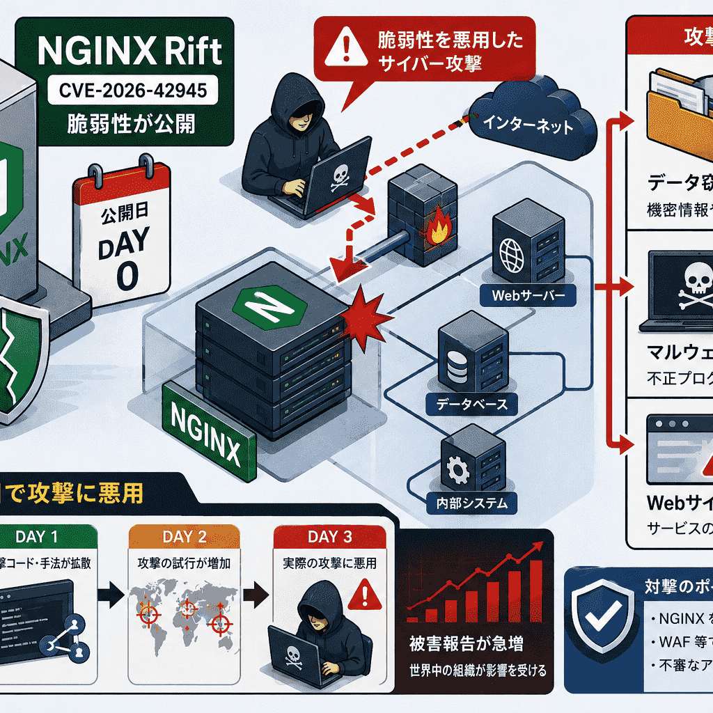 nginxの脆弱性 NGINX Rift（CVE-2026-42945）が公開3日でサイバー攻撃
