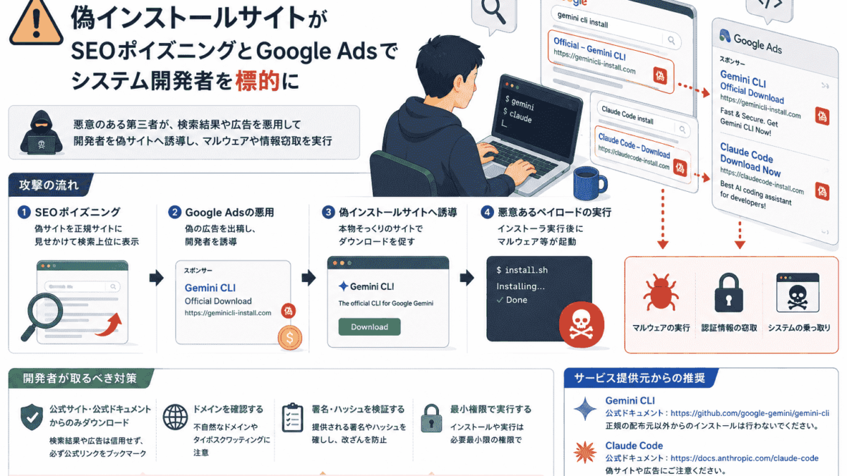 Google Gemini CLIとClaude Codeの偽インストールサイトがSEO