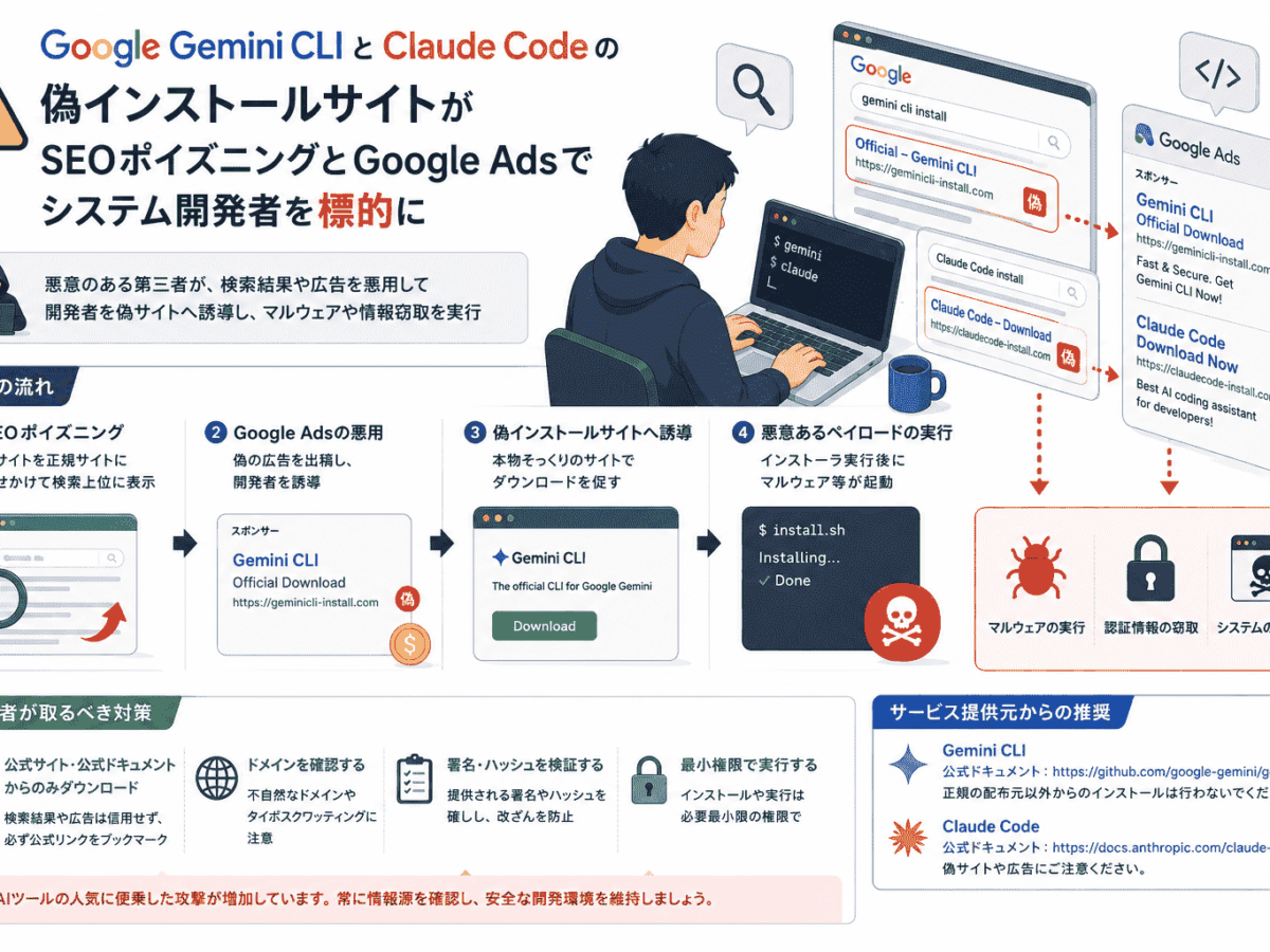 Google Gemini CLIとClaude Codeの偽インストールサイトがSEO