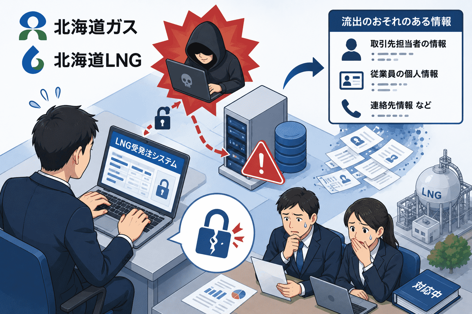 北海道ガス・北海道LNG　「LNG受発注システム」への不正アクセスで取引先担当者・従業員の個人情報が流出のおそれ