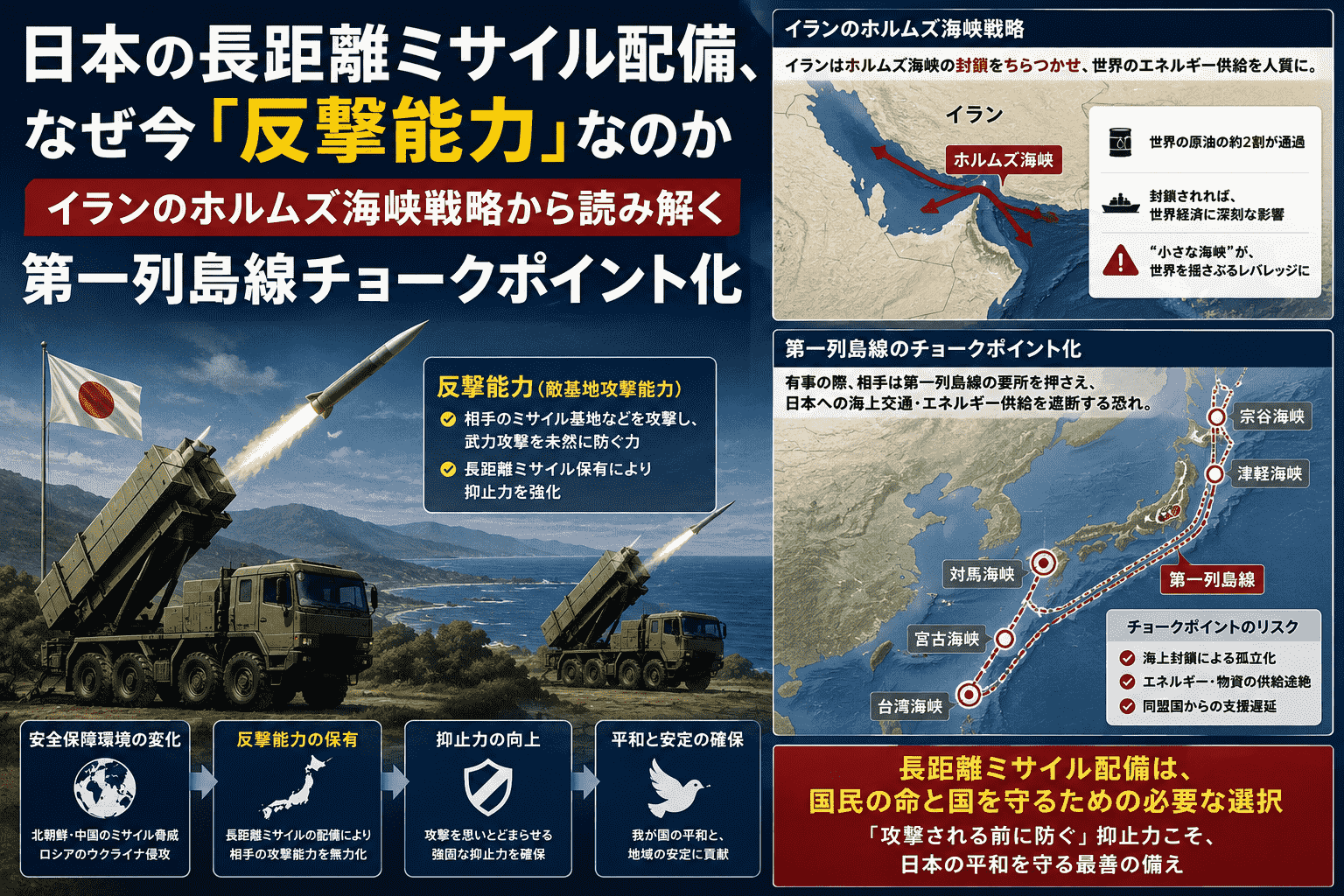 日本の長距離ミサイル配備、なぜ今「反撃能力」なのか-イランのホルムズ海峡戦略から読み解く第一列島線チョークポイント化