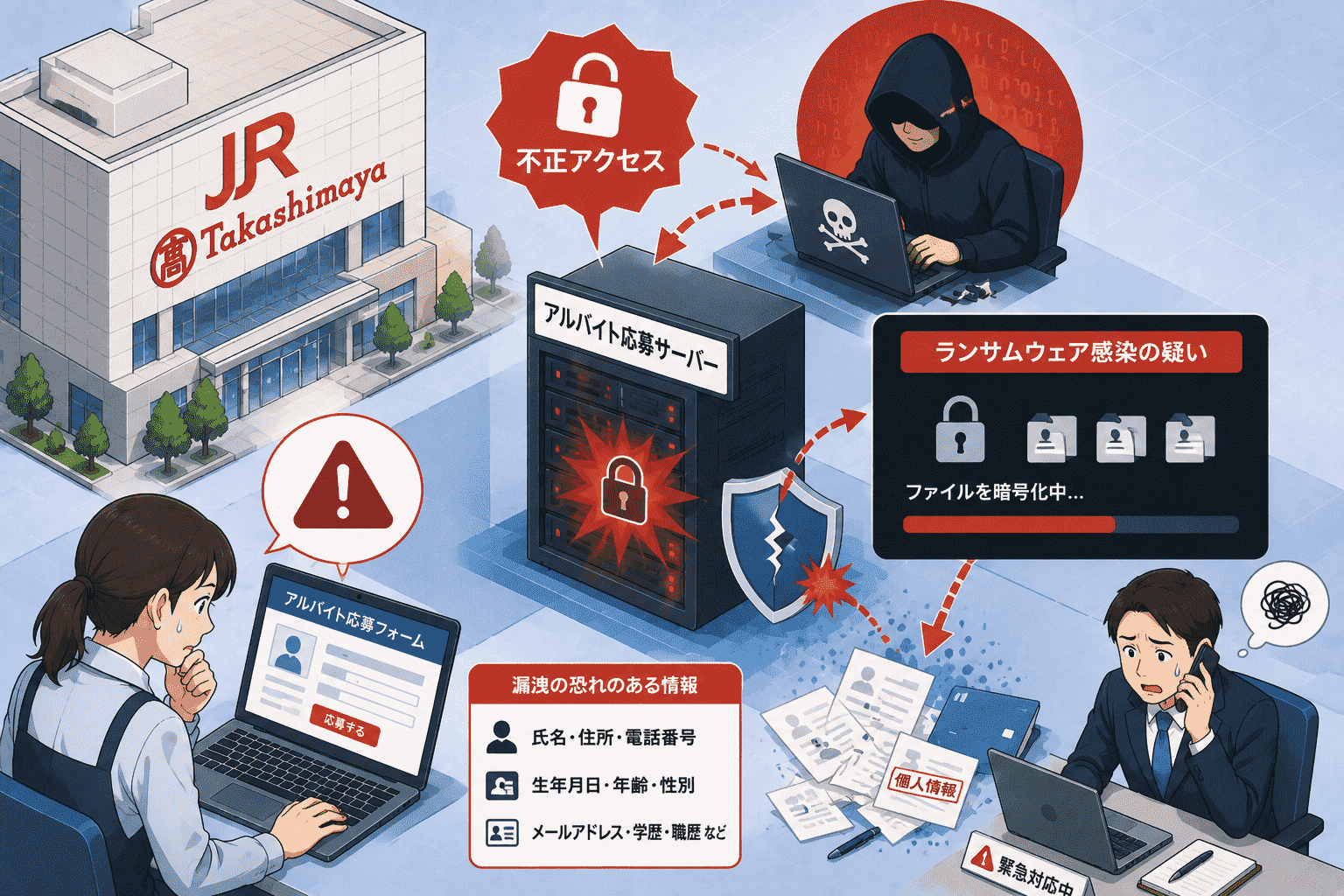 ジェイアール東海高島屋、アルバイト応募サーバーへの不正アクセスとランサムウェアの感染疑い-個人情報漏洩の恐れ