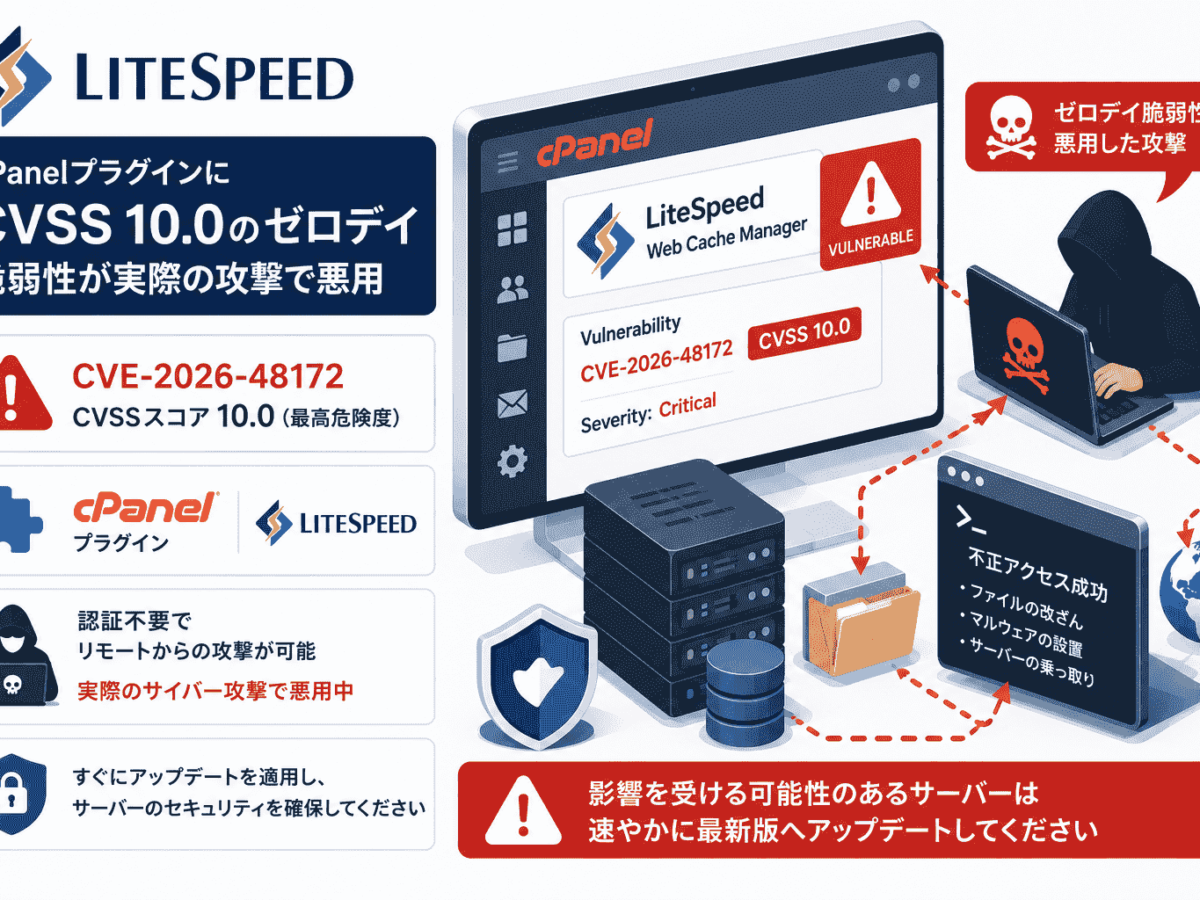 LiteSpeedのcPanelプラグインにCVSS 10.0のゼロデイ 脆弱性 CVE-2026