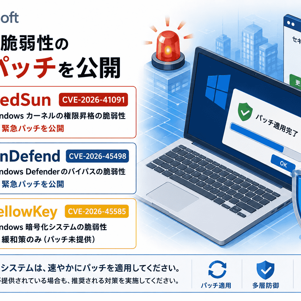 Microsoft、ゼロデイ 脆弱性のRedSun(CVE-2026-41091)とUnDefend(CVE