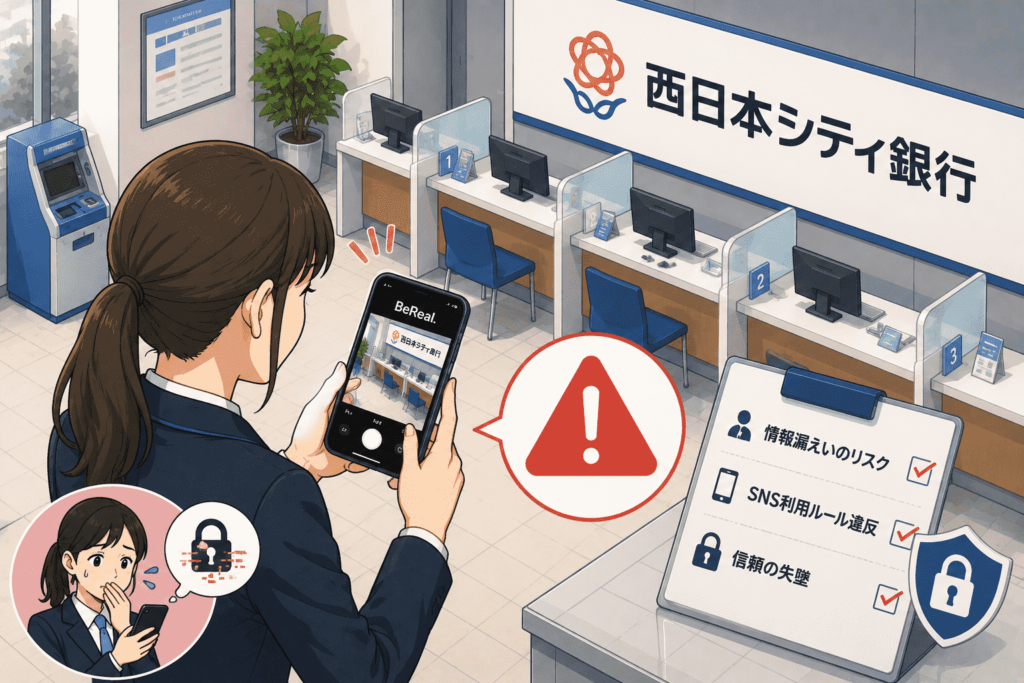 西日本シティ銀行、職員が「BeReal」で支店内を撮影—顧客7名の氏名・業績目標・PC画面がX上で拡散し個人情報漏洩|セキュリティニュースの