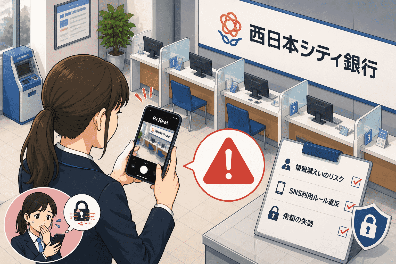 西日本シティ銀行、職員が「BeReal」で支店内を撮影—顧客7名の氏名・業績目標・PC画面がX上で拡散し個人情報漏洩