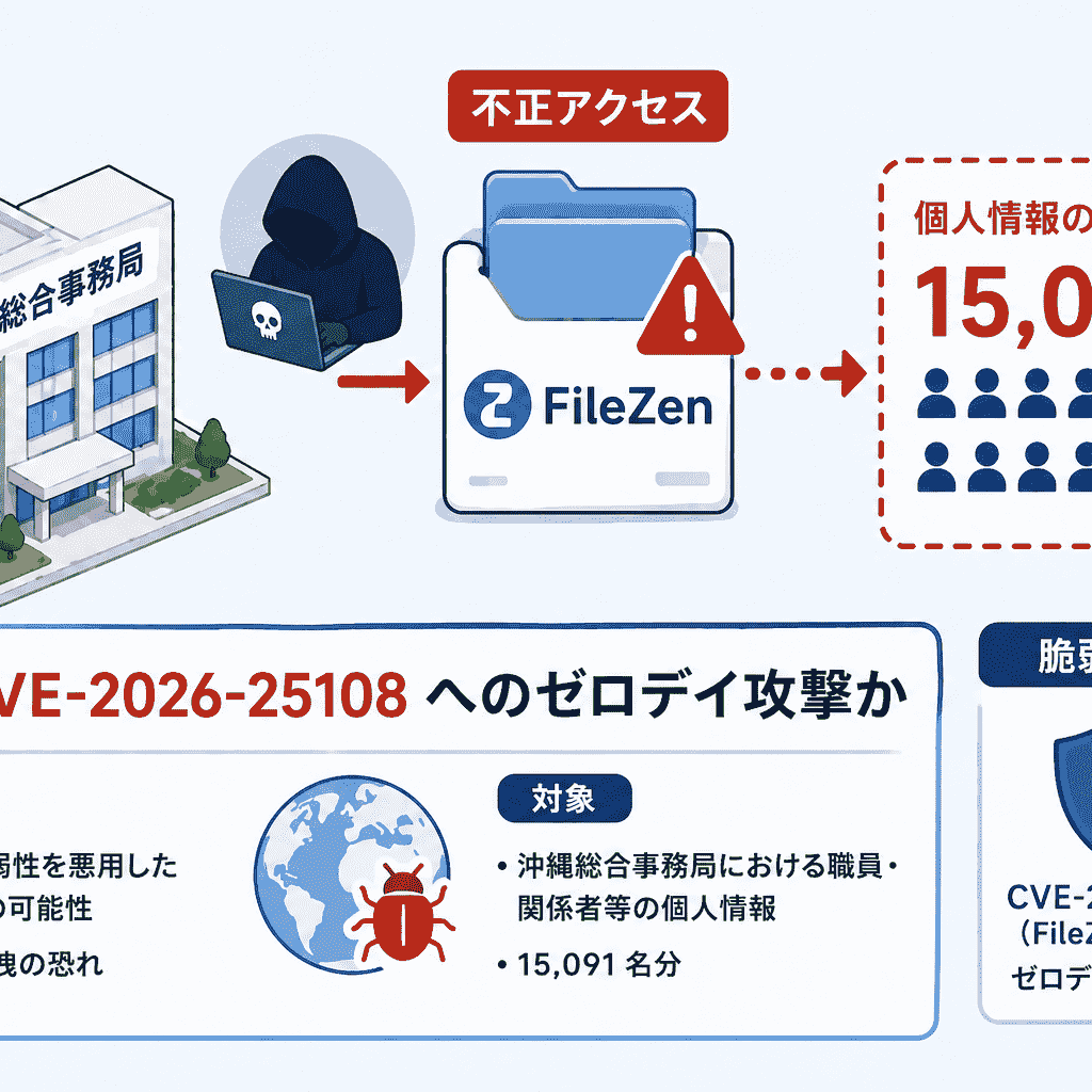 沖縄総合事務局、FileZenへの不正アクセスで15,091名の個人情報漏洩の