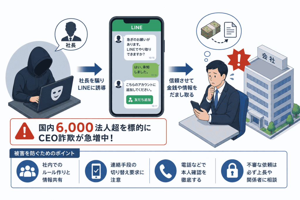 国内6,000法人超を標的に「社長を騙りLINEに誘導するCEO詐欺」が急増|セキュリティニュースのセキュリティ対策Lab