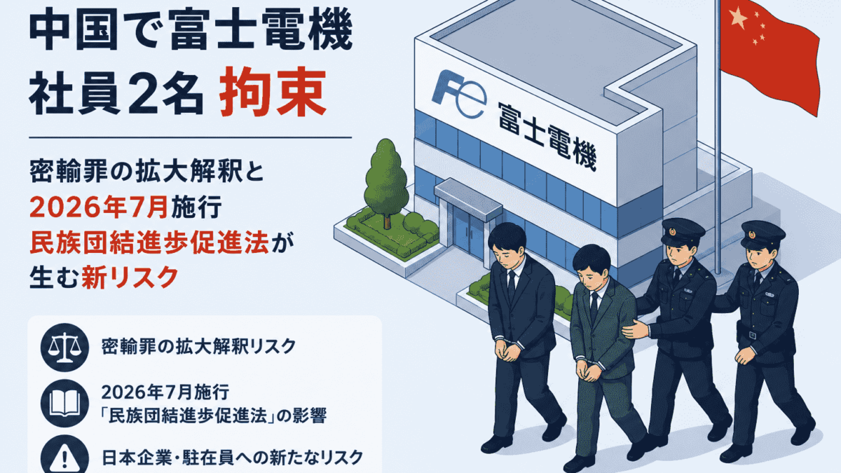 中国で富士電機 社員 2名 拘束-密輸罪の拡大解釈と2026年7月施行 民族