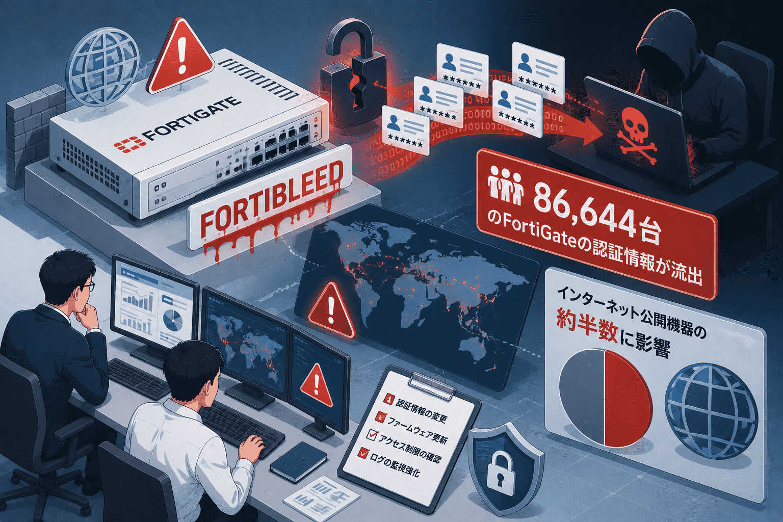FortiBleed、86,644台のFortiGateの認証情報が流出-インターネット公開機器の約半数に影響