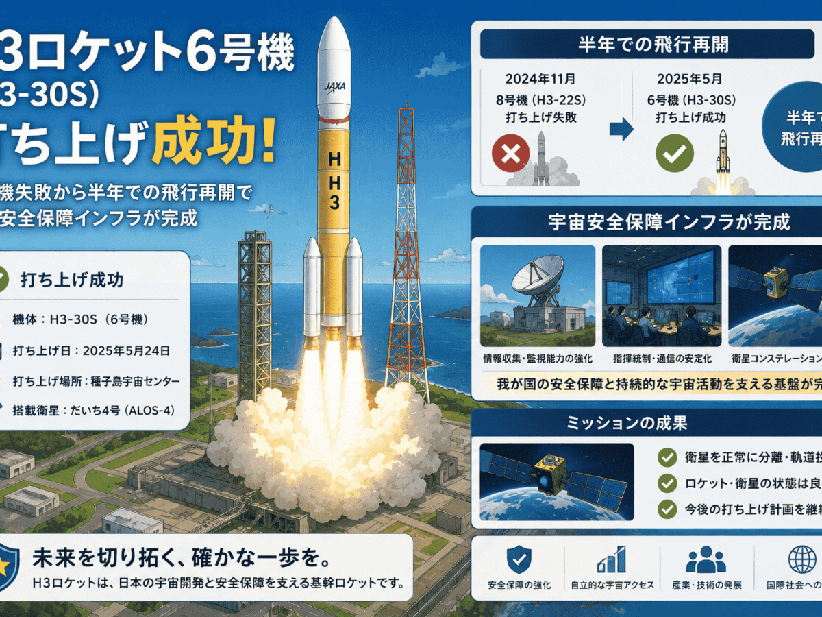 H3ロケット6号機（H3-30S）打ち上げ成功-8号機失敗から半年での飛行