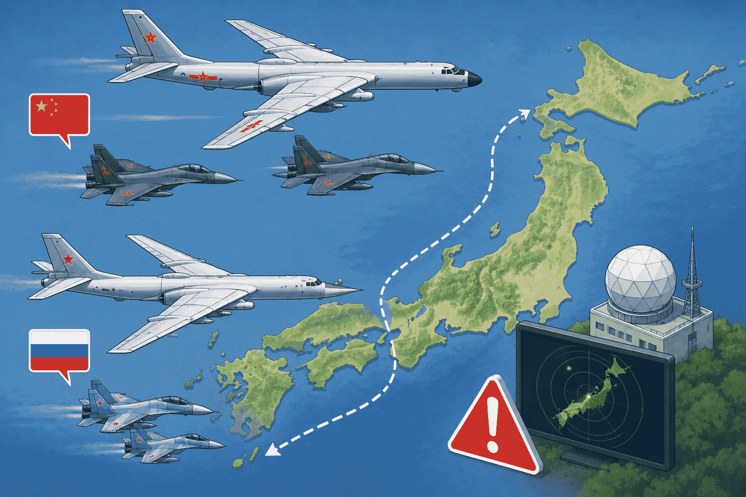中露爆撃機と戦闘機が共同で日本の空域を飛行-2026年6月27日に日本海・東シナ海・西太平洋まで広範囲 飛行