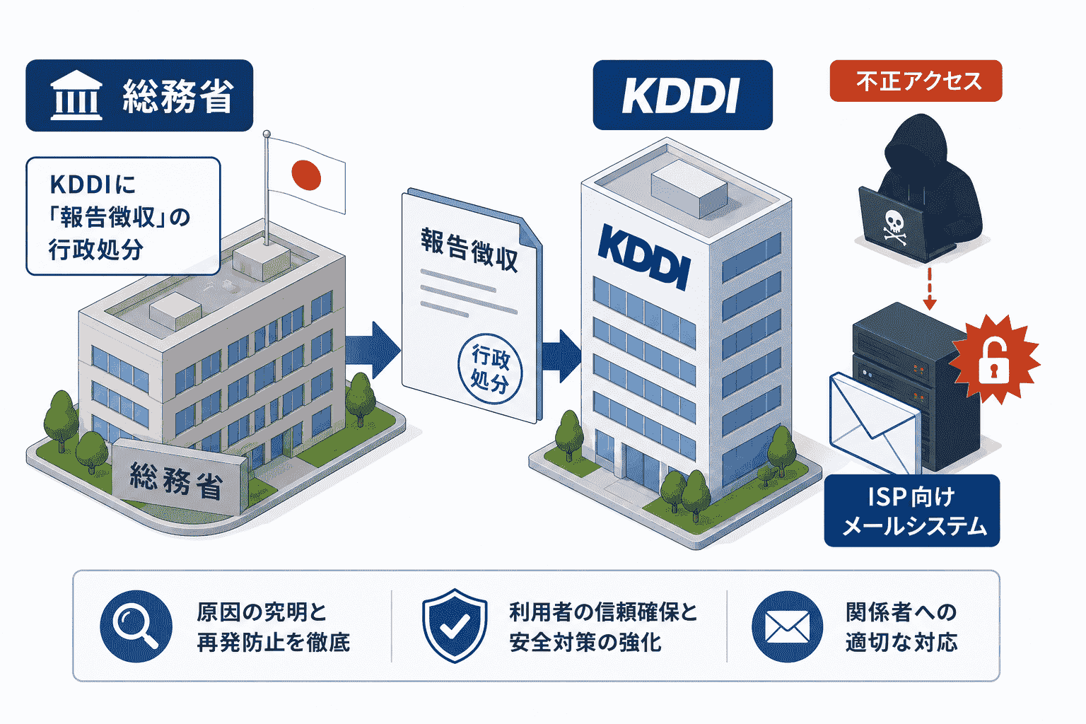 総務省がKDDIに「報告徴収」の行政処分 -メール システムへの不正アクセスによるサイバー攻撃で