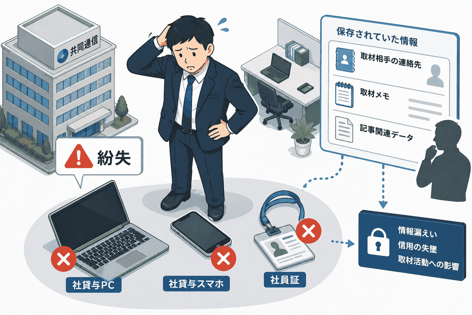 共同通信の元記者が社貸与PC・スマホ・社員証を紛失、取材相手の連絡先や取材メモ保存