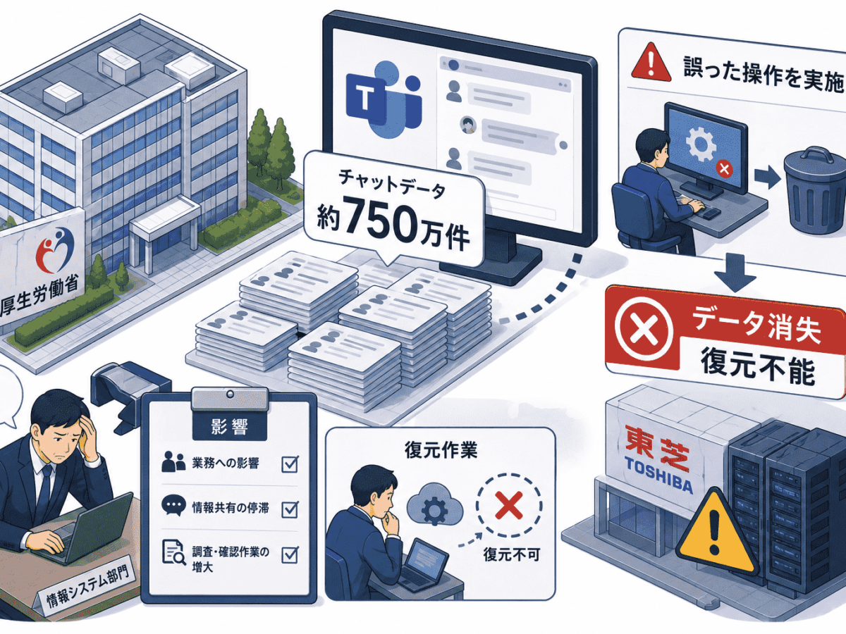 厚生労働省のMicrosoft Teamsチャット約750万件が東芝の誤実施で消失
