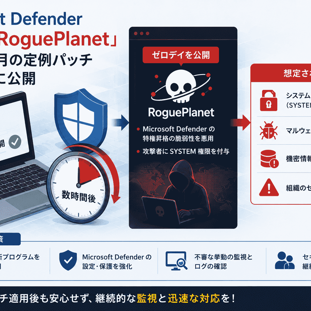 Microsoft Defenderのゼロデイ「RoguePlanet」が2026年6月の定例パッチ