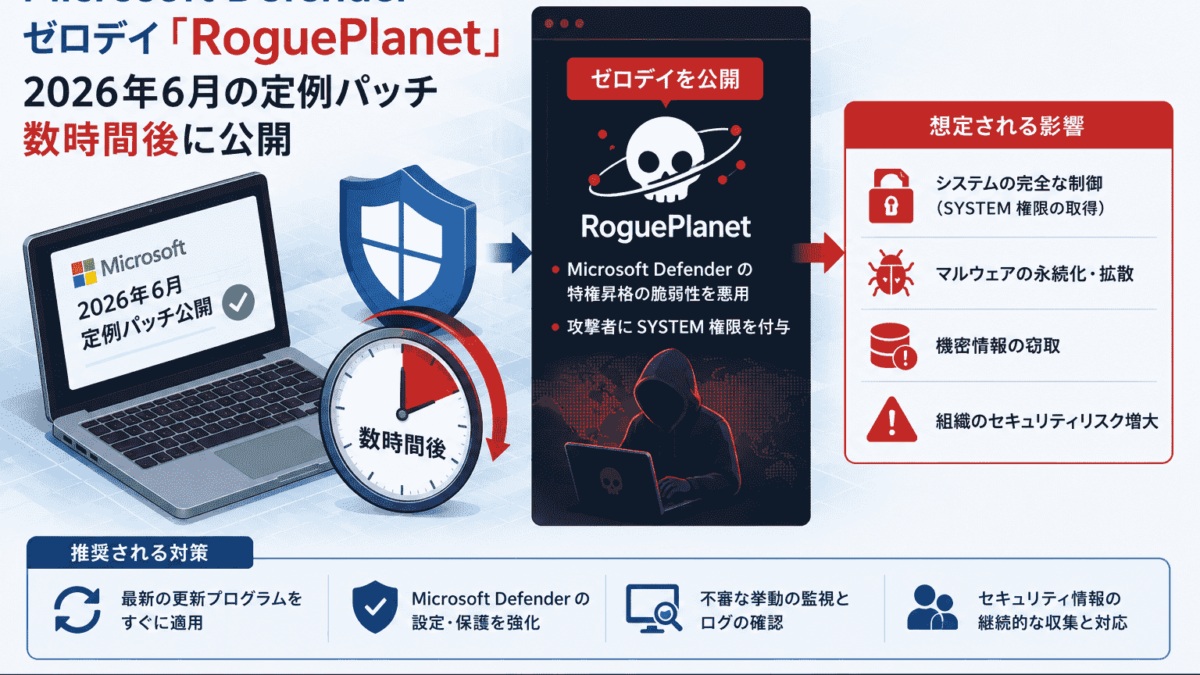 斬鬼　プロフ確認様　確認用 Microsoft Defenderのゼロデイ「RoguePlanet」が2026年6月の定例パッチ
