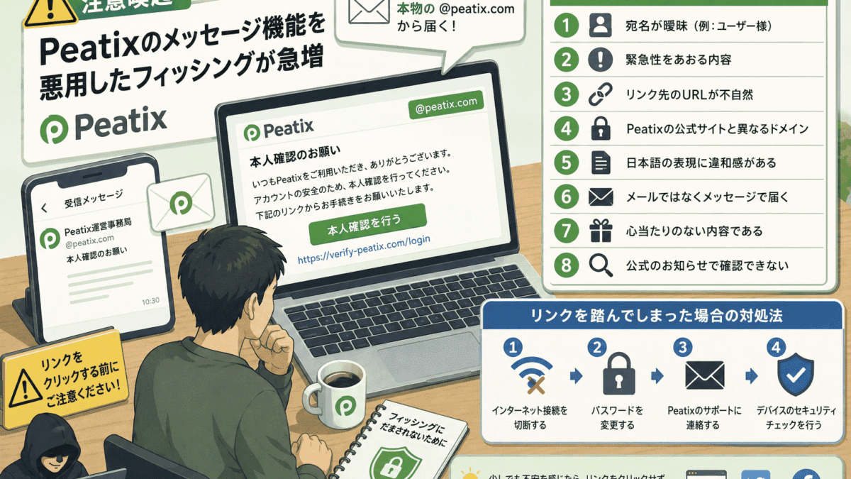 Peatixのメッセージ機能を悪用したフィッシングメール(迷惑メール)が