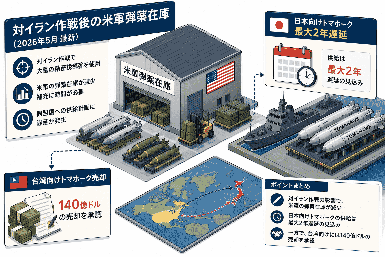 米軍現用通信線、約300m イラン紛争中の米軍 弾薬在庫の深刻な枯渇-日本向けトマホーク最大2年