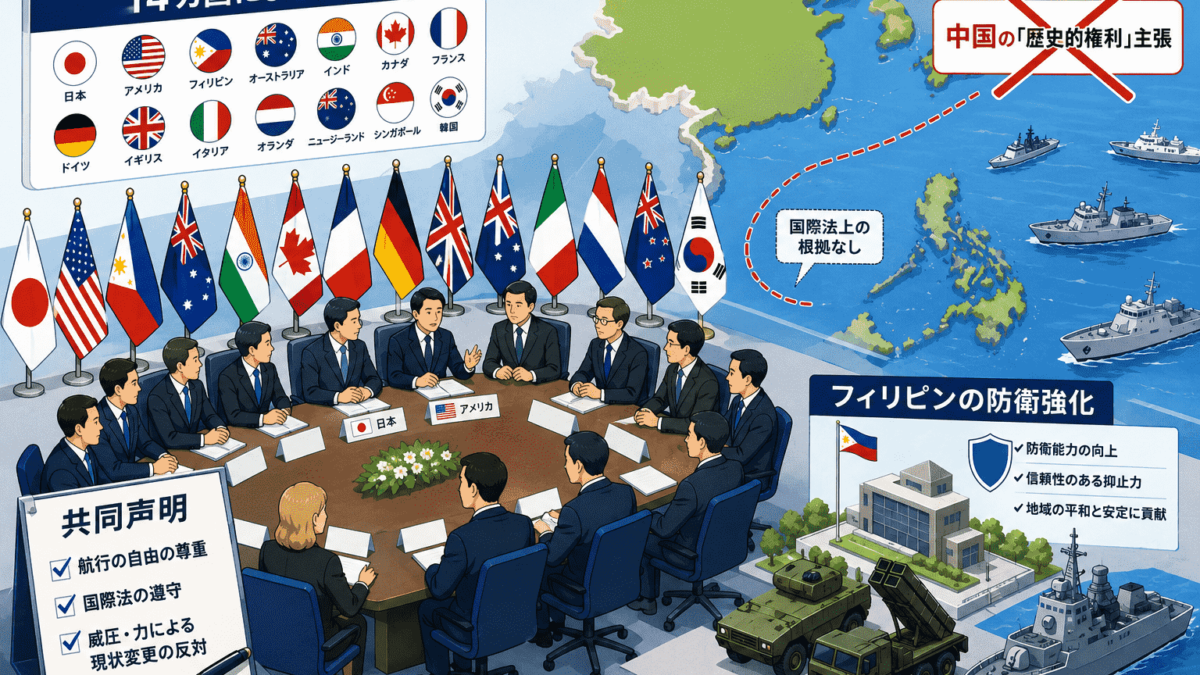 日米比など14カ国が共同声明-中国の「歴史的権利」主張を改めて否定
