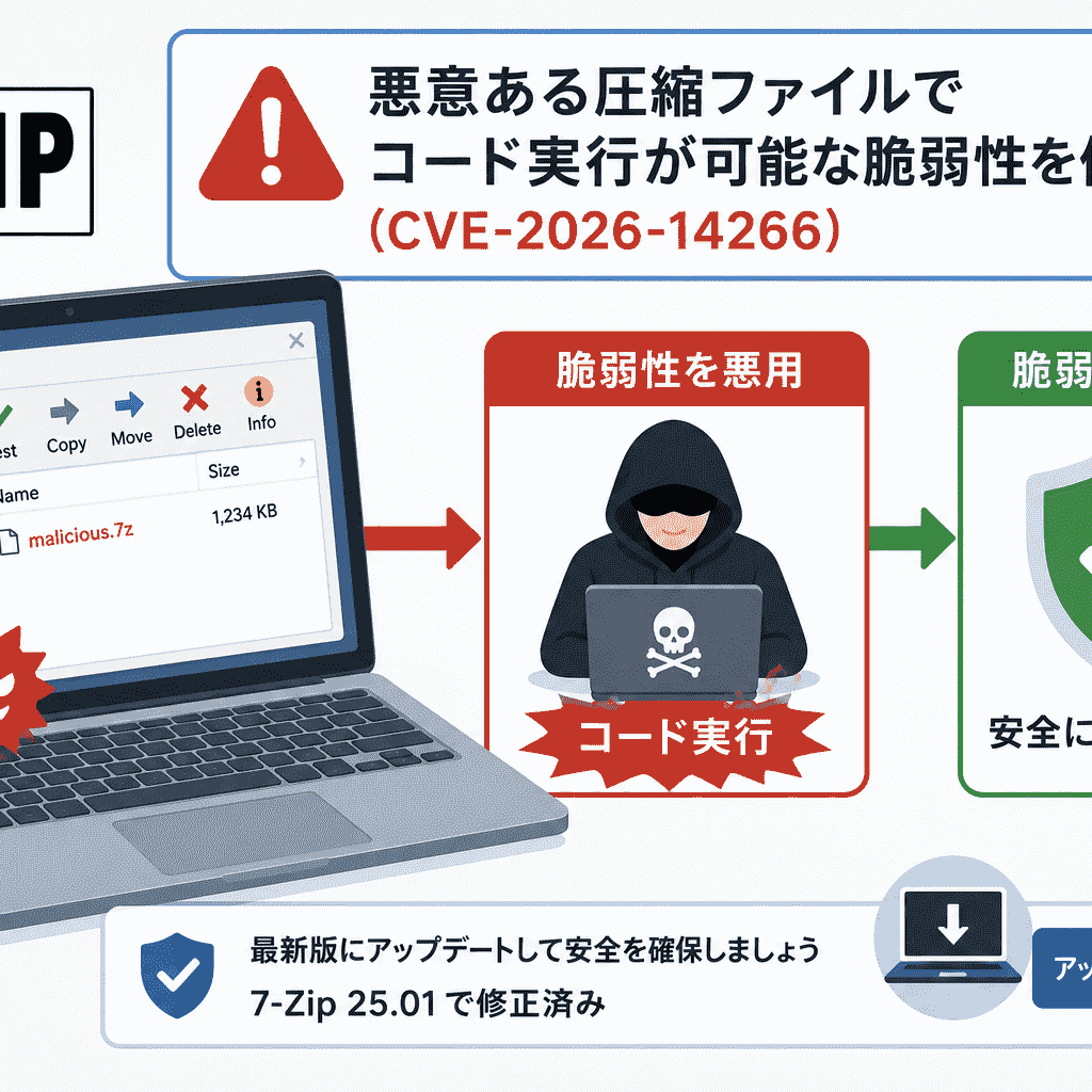 7-Zip、悪意ある圧縮ファイルでコード実行が可能な脆弱性を修正(CVE