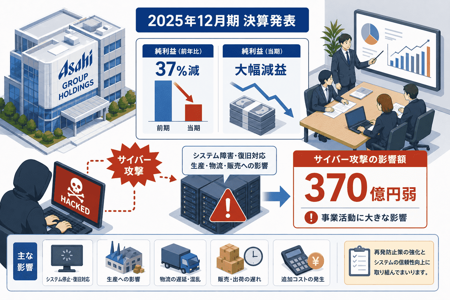 アサヒ グループホールディングス、2025年12月期決算を発表-純利益37%減、サイバー攻撃の影響は370億円弱