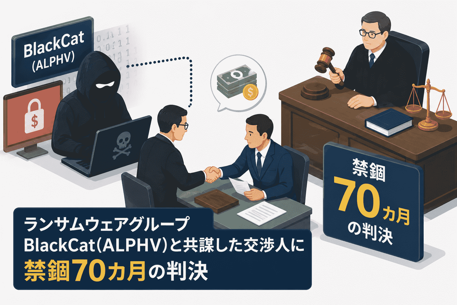 ランサムウェア グループ BlackCat(ALPHV)と共謀した交渉人に禁錮70カ月の判決