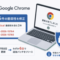 Google Chrome、Ozoneの2件のCritical脆弱性を含む15件を修正-7月8日更新からわずか6日で追加パッチ(CVE-2026-15764、CVE-2026-15765)