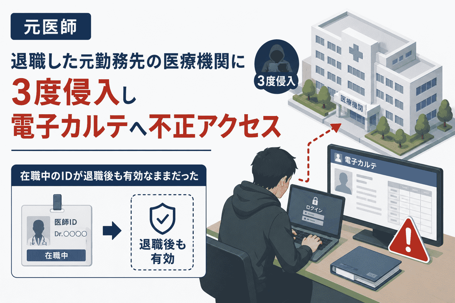 元医師、退職した元勤務先の医療機関に3度侵入し電子カルテへ不正アクセス-在職中のIDが退職後も有効なままだった