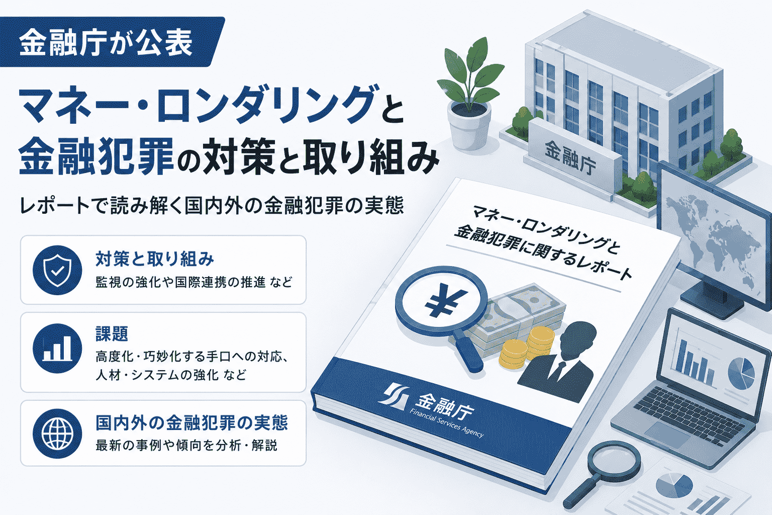 金融庁がマネー ロンダリングと金融犯罪の対策と取り組み 課題を公表-レポートで読み解く国内外の金融犯罪の実態
