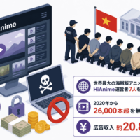 世界最大の海賊版アニメサイトHiAnime運営者7人をベトナムで逮捕-2020年から26,000本超を無断配信、広告収入約20.8億円
