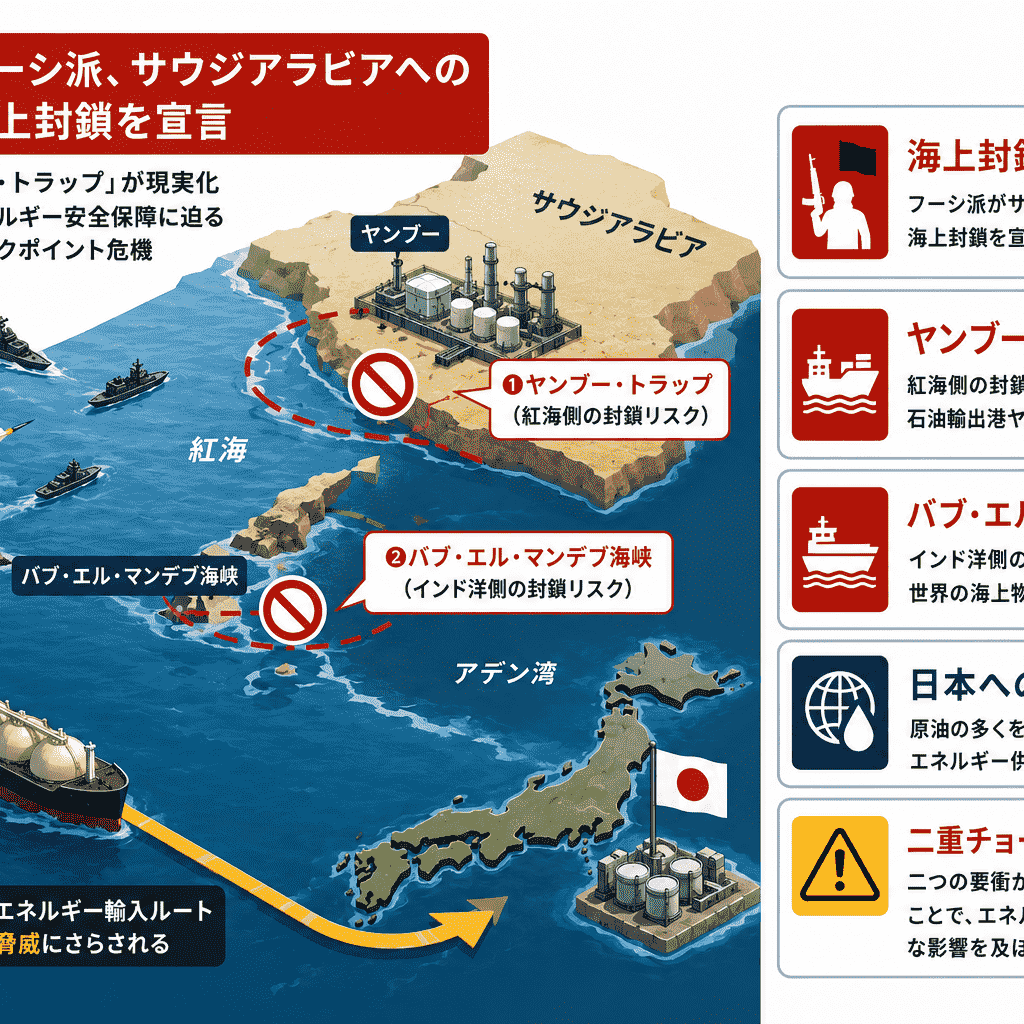 フーシ派、サウジアラビアへの海上封鎖を宣言-ヤンブー・トラップが
