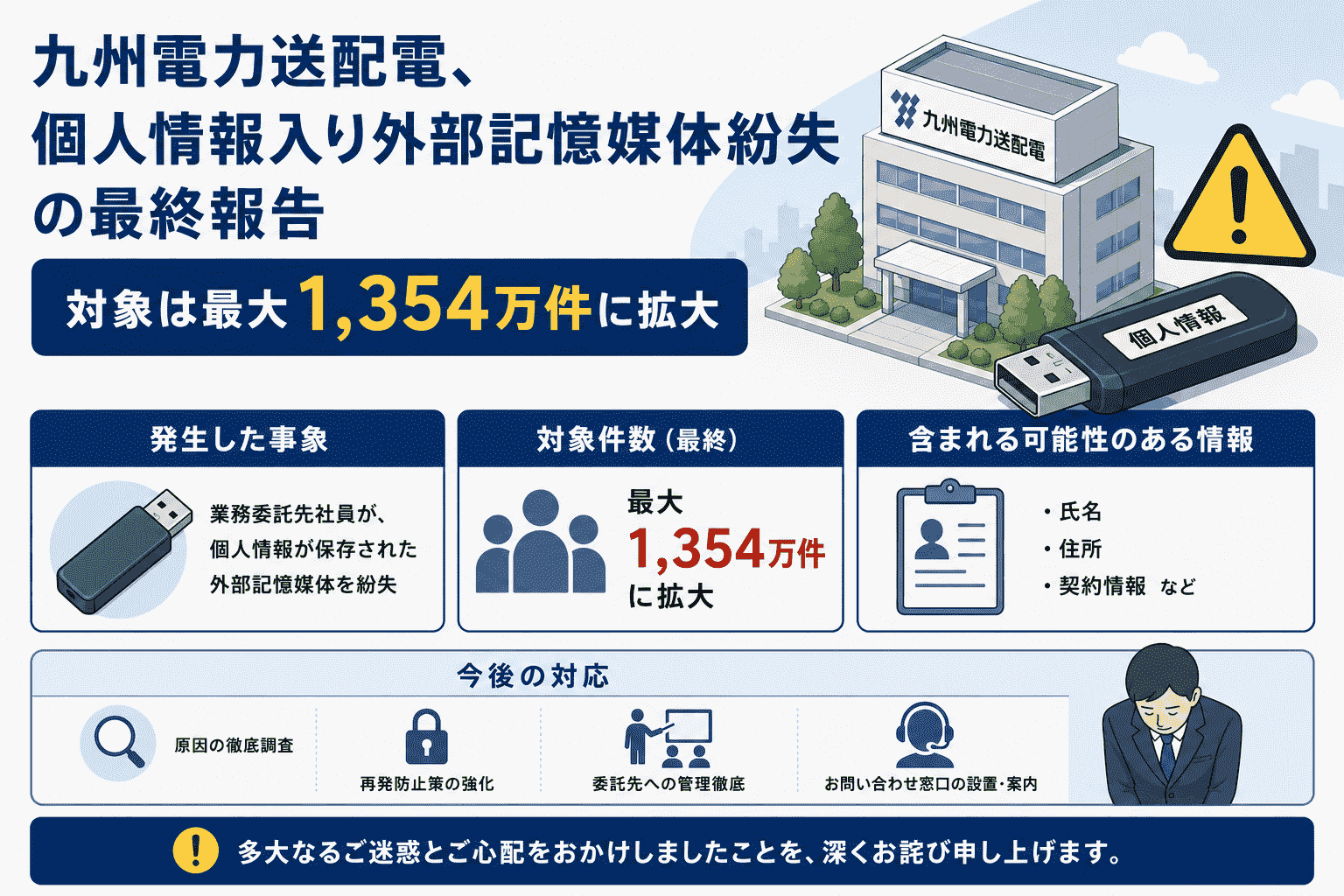 九州電力送配電、個人情報 入り外部記憶媒体紛失 の最終報告-対象は最大1,354万件に拡大