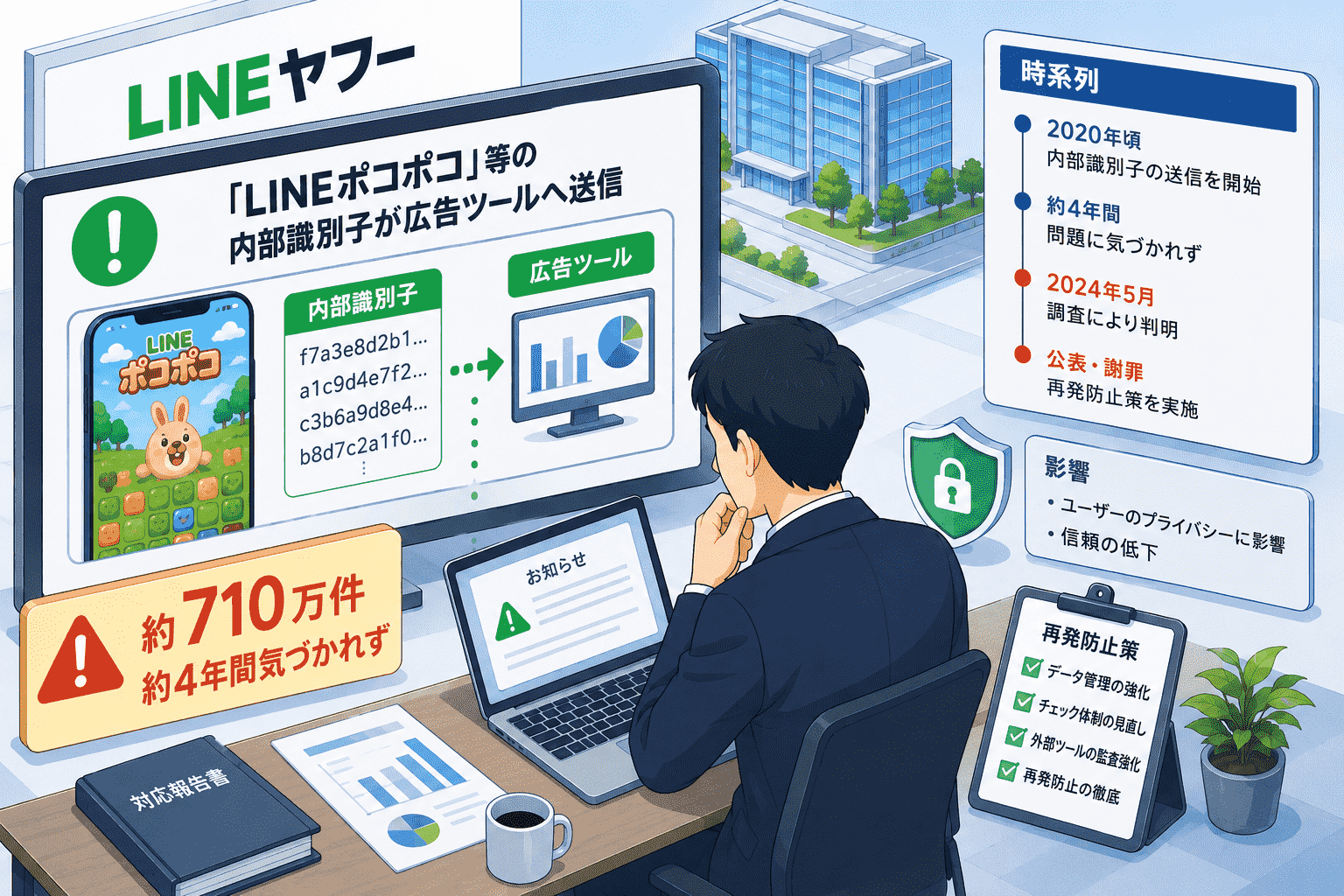 LINE ヤフー、「LINEポコポコ」等の内部識別子が広告ツールへ送信されていたと公表-約710万件、約4年間気づかれず