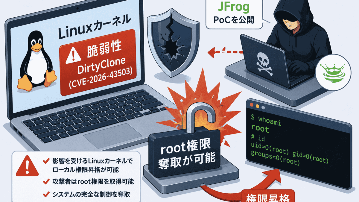 Linuxカーネルの脆弱性 DirtyClone(CVE-2026-43503)でroot権限奪取が