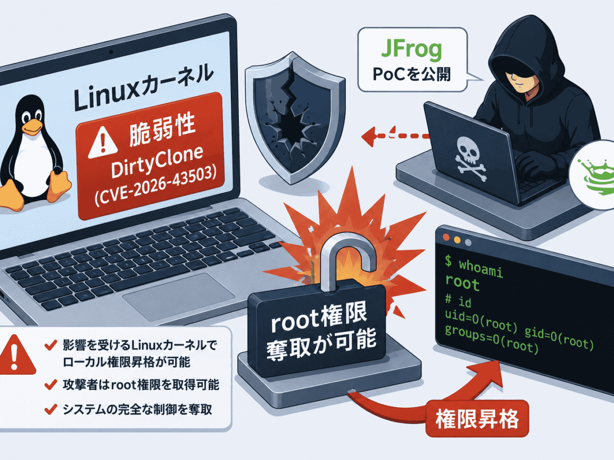 Linuxカーネルの脆弱性 DirtyClone(CVE-2026-43503)でroot権限奪取が