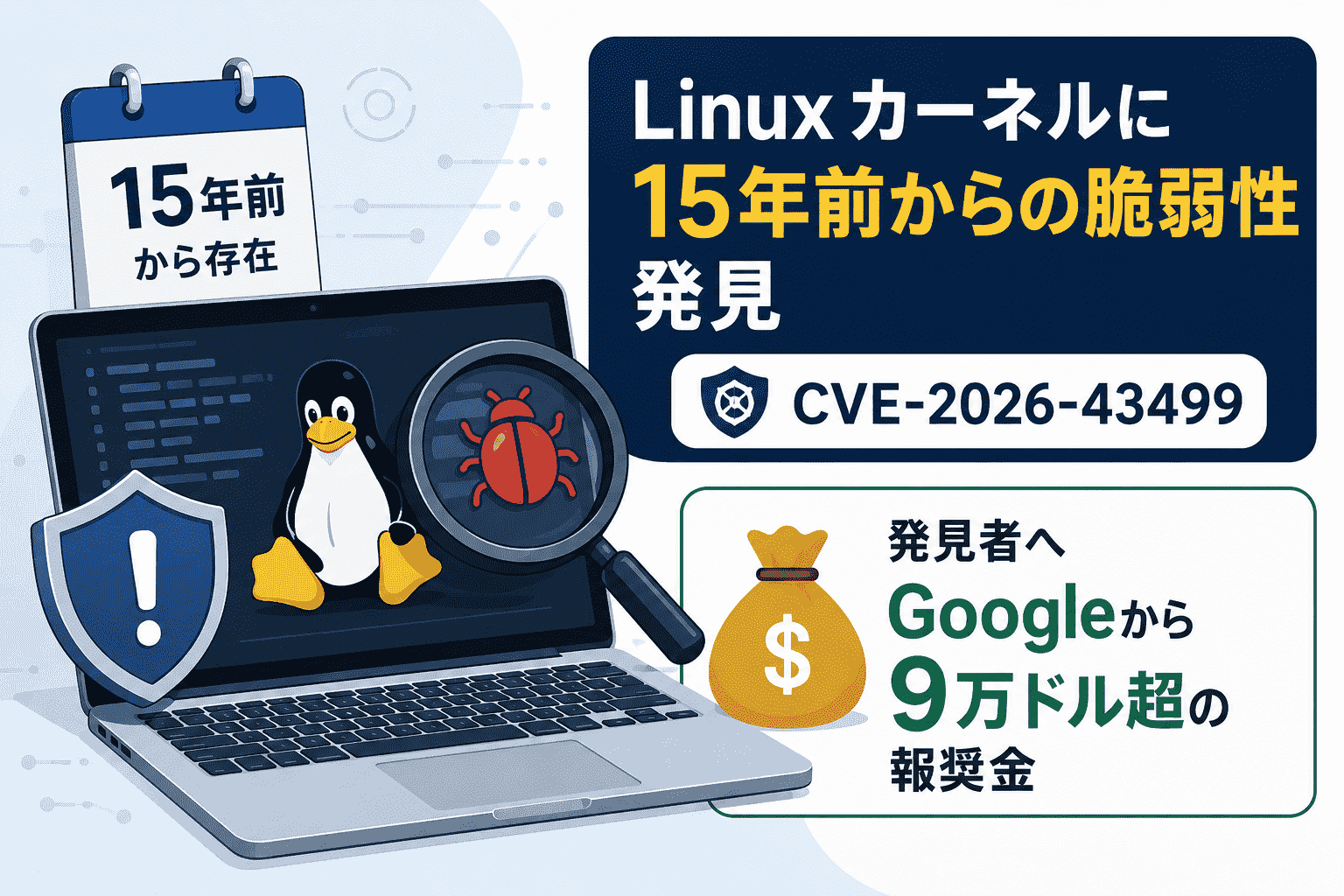 Linux カーネルに15年前からの脆弱性 発見者へGoogleから9万ドル超の報奨金(CVE-2026-43499)