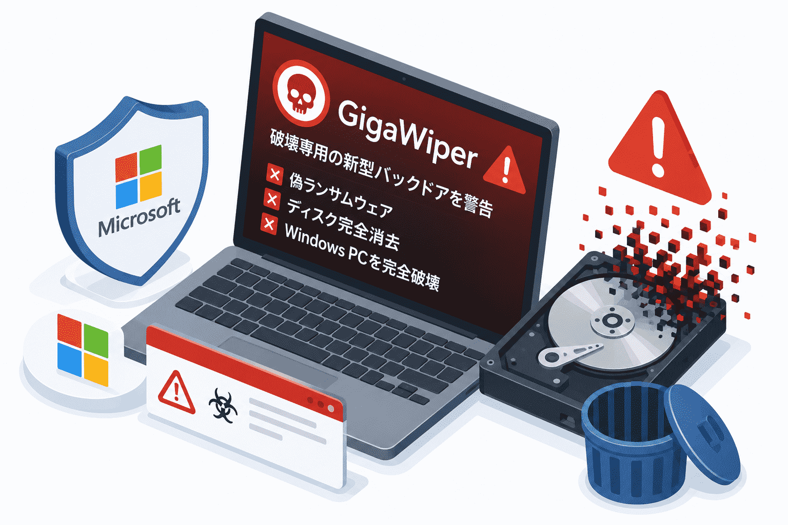 Microsoft、破壊専用の新型バックドア GigaWiperを警告-偽ランサムウェアやディスク完全消去でWindows PCを完全破壊