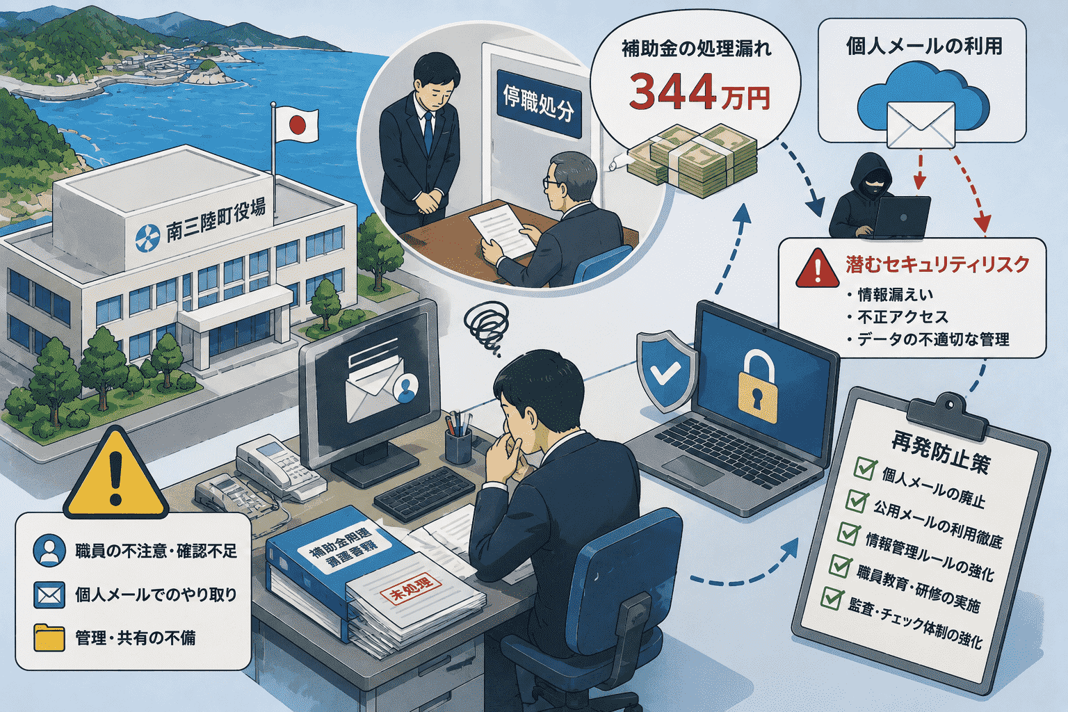 宮城県南三陸町、補助金344万円の処理漏れで職員を停職処分-再発防止策に個人メール廃止 潜むセキュリティリスク
