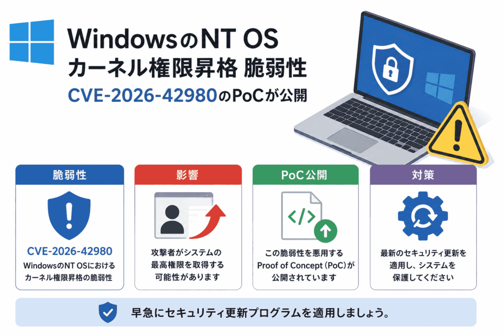 Poc Summary WindowsのNT OSカーネル権限昇格 脆弱性 CVE-2026-42980のPoCが公開|セキュリティニュースのセキュリティ対策Lab