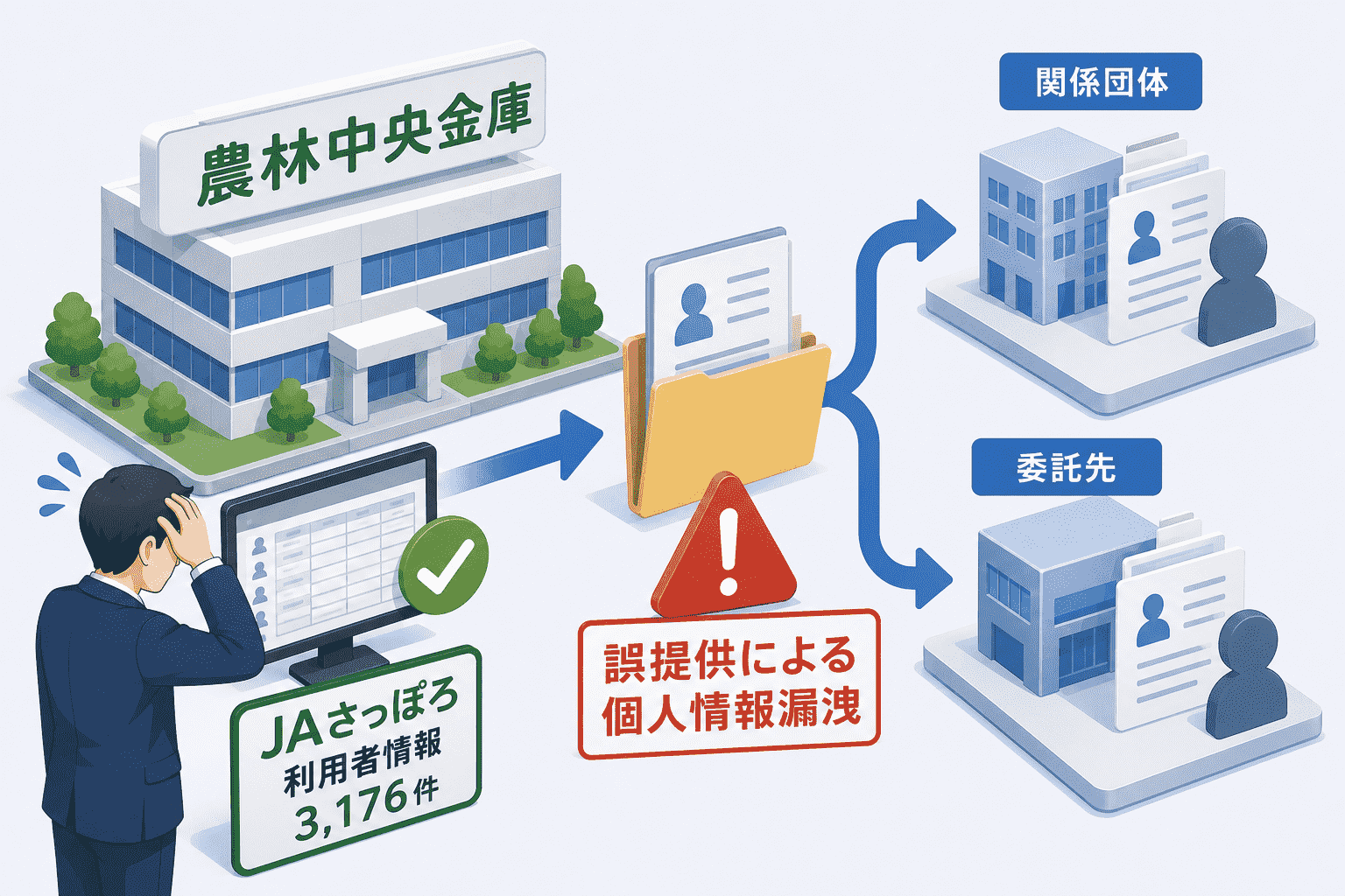 農林中央金庫、JAさっぽろ利用者3,176件の個人情報を関係団体と委託先へ誤提供し個人情報漏洩